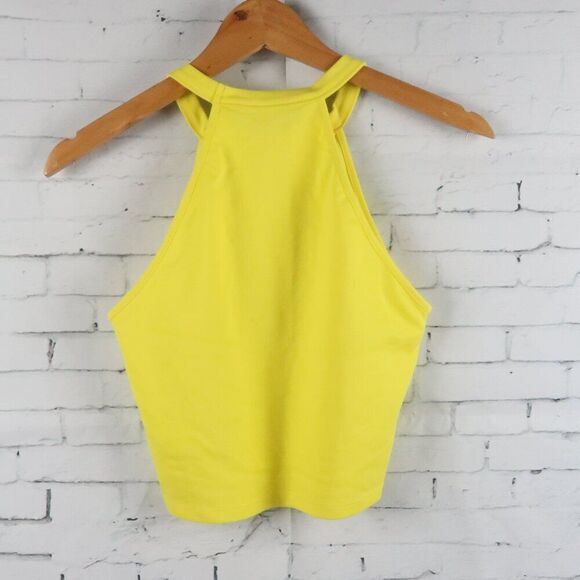 ZARA TRAFALUC BRIGHT YELLOW HIGH NECK HALTER CROPPED TOP SIZE SMALL - Picture 4 of 4